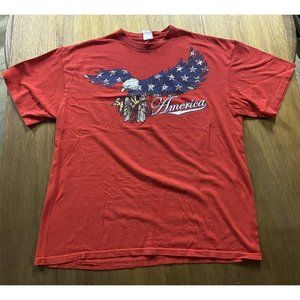 Patriotic American Bald Eagle Red Graphic Crew Neck Tee XL